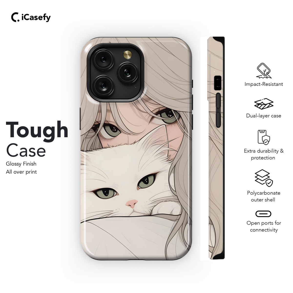 Portrait Blonde Girl with White Cat Animal Phone Case iPhone Samsung Cover Pixel 1776 - Image 6