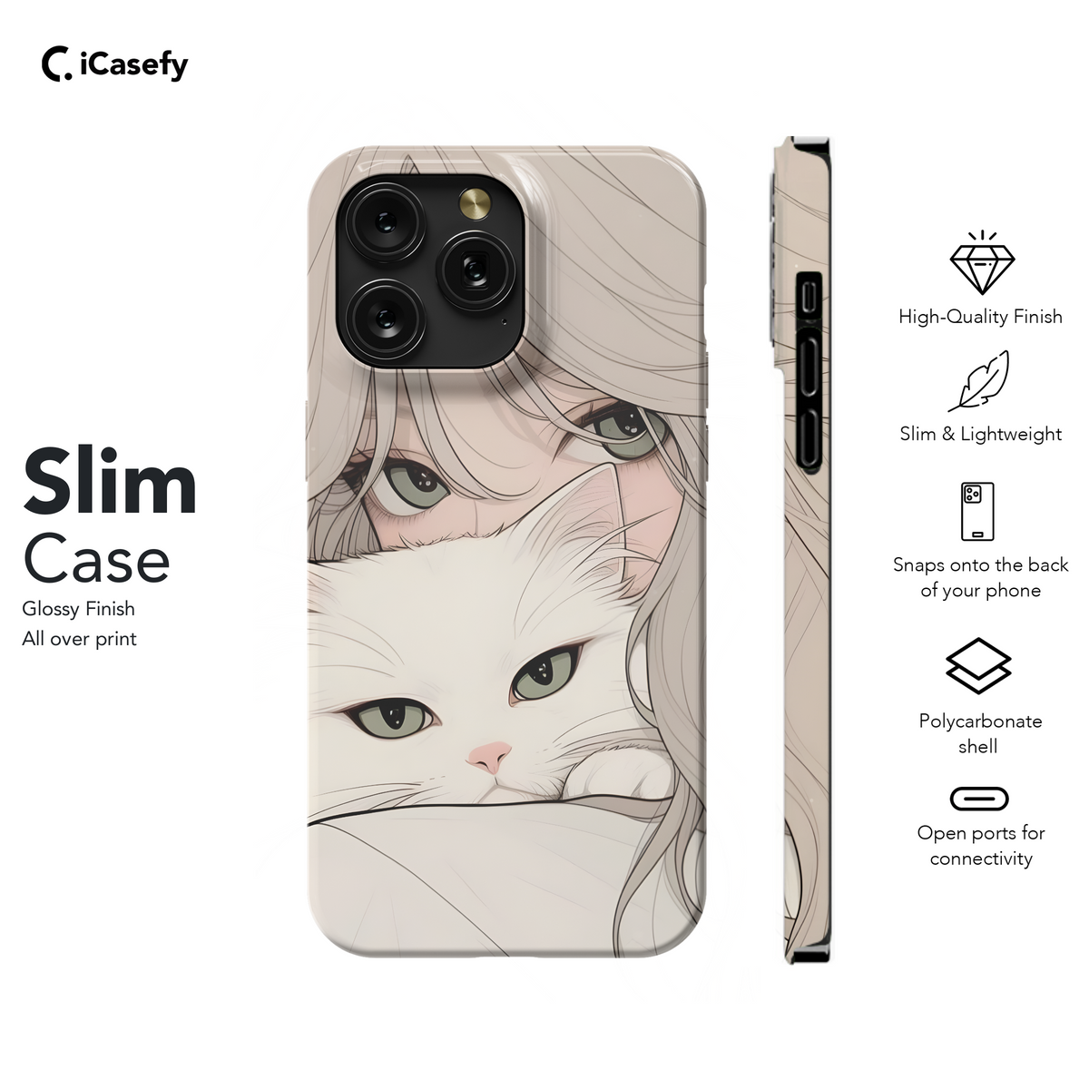 Portrait Blonde Girl with White Cat Animal Phone Case iPhone Samsung Cover Pixel 1776 - Image 7