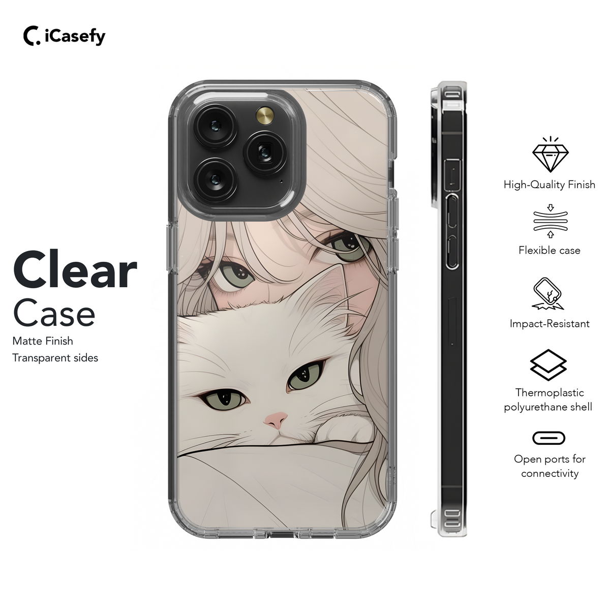 Portrait Blonde Girl with White Cat Animal Phone Case iPhone Samsung Cover Pixel 1776 - Image 8