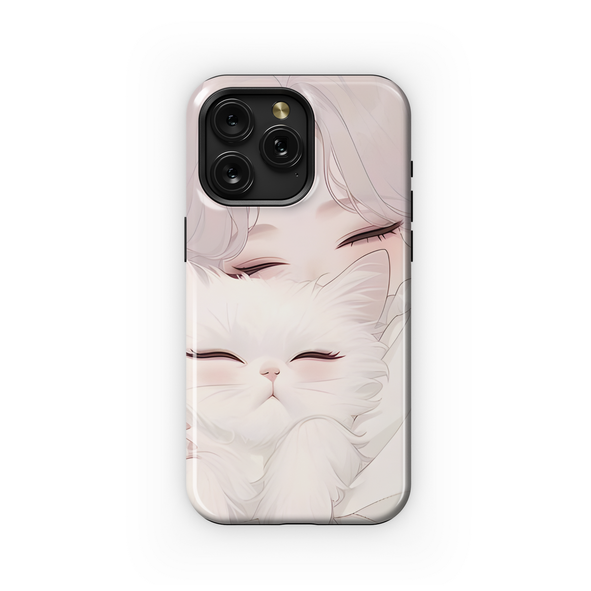 Portrait Blonde Girl with White Cat Animal Phone Case iPhone Samsung Cover Pixel 1777 - Image 1