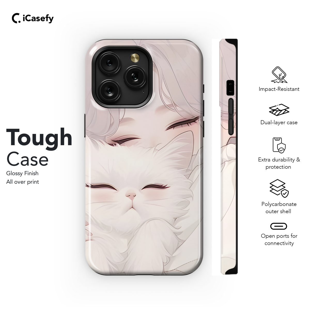 Portrait Blonde Girl with White Cat Animal Phone Case iPhone Samsung Cover Pixel 1777 - Image 6