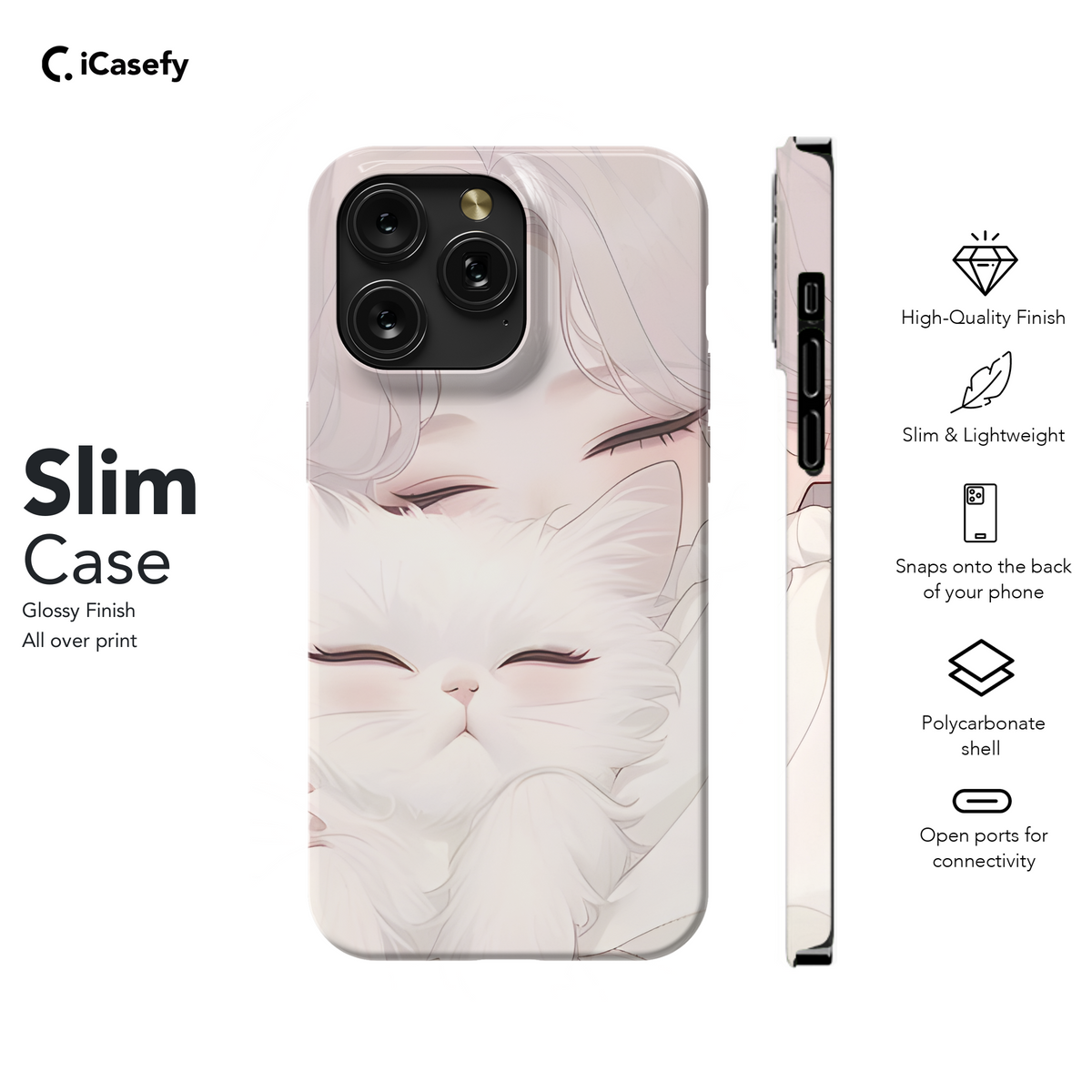 Portrait Blonde Girl with White Cat Animal Phone Case iPhone Samsung Cover Pixel 1777 - Image 7