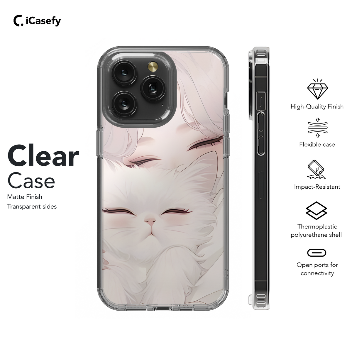 Portrait Blonde Girl with White Cat Animal Phone Case iPhone Samsung Cover Pixel 1777 - Image 8