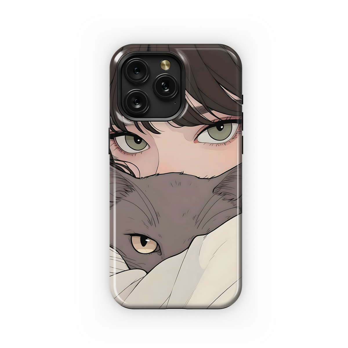 Portrait Brunette Girl with Grey Cat Animal Phone Case iPhone Samsung Cover Pixel 1779 - Image 1