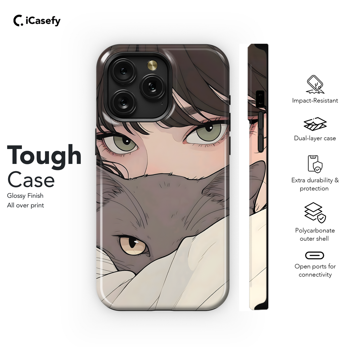 Portrait Brunette Girl with Grey Cat Animal Phone Case iPhone Samsung Cover Pixel 1779 - Image 6