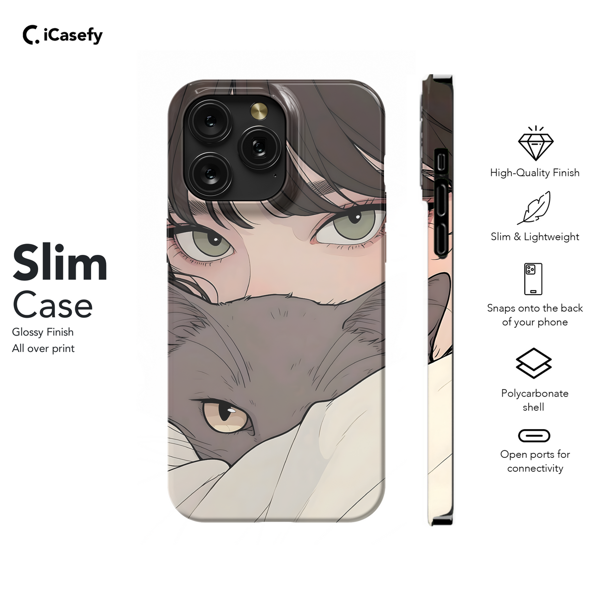 Portrait Brunette Girl with Grey Cat Animal Phone Case iPhone Samsung Cover Pixel 1779 - Image 7