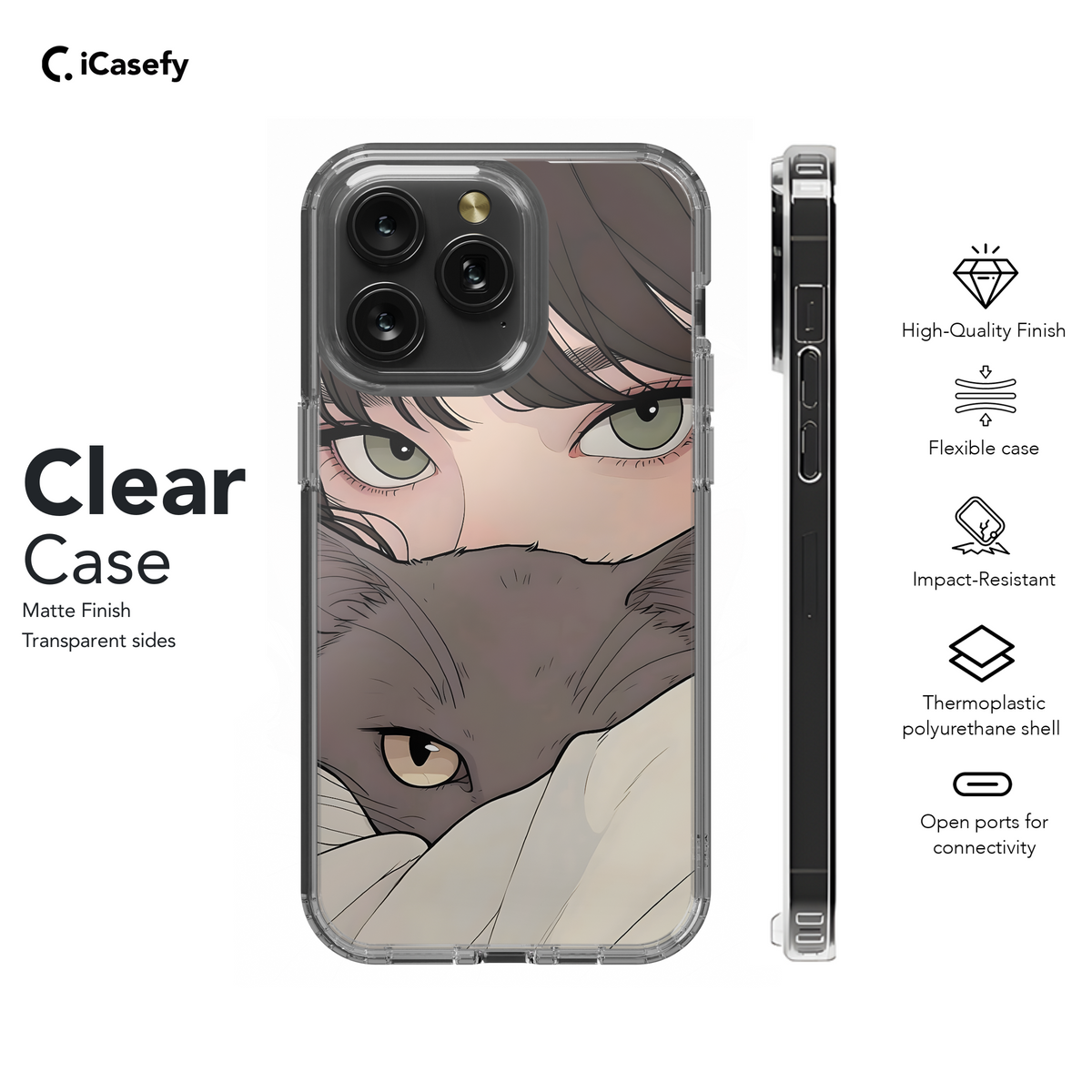 Portrait Brunette Girl with Grey Cat Animal Phone Case iPhone Samsung Cover Pixel 1779 - Image 8