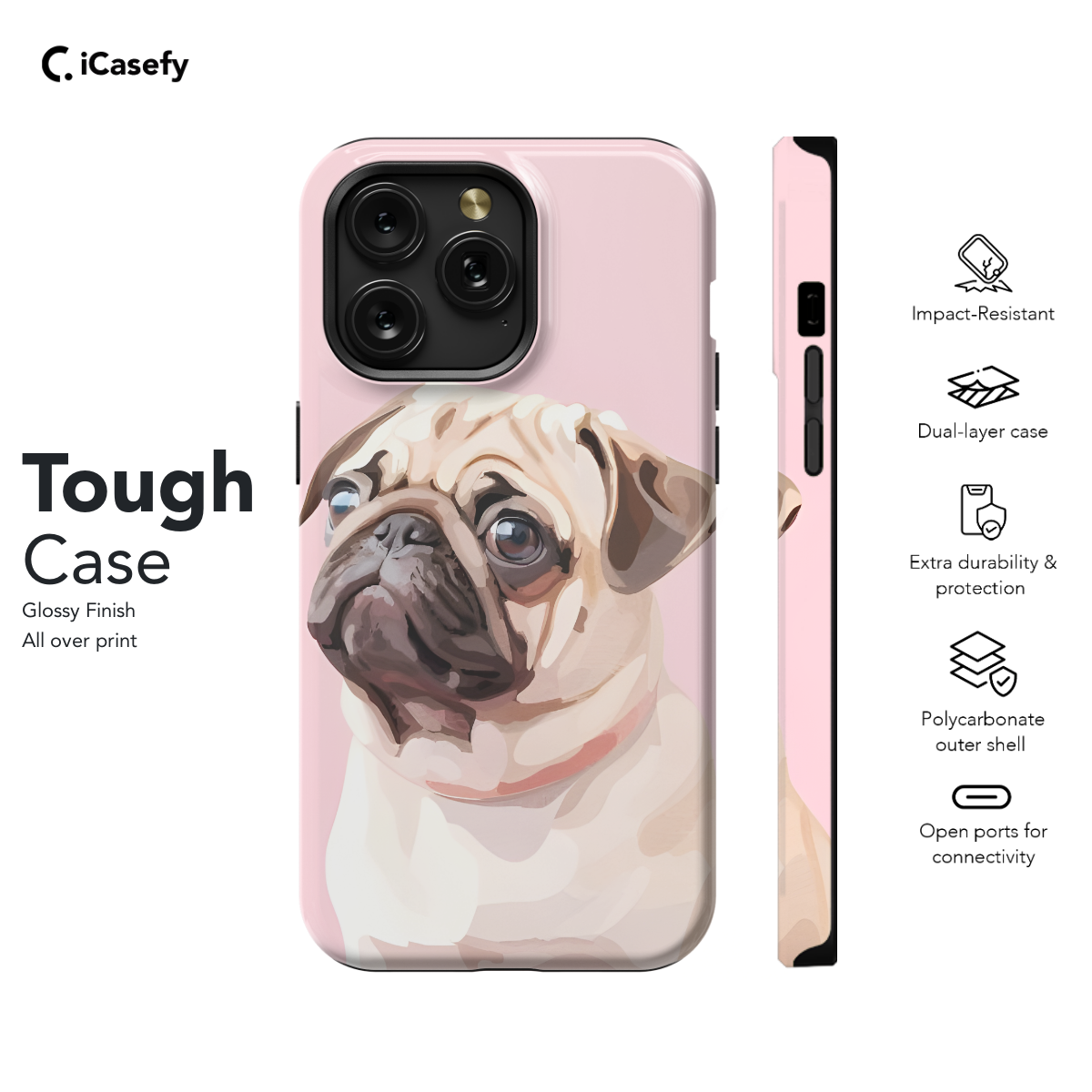 Portrait Dog Pug Phone Case iPhone Samsung Pixel & More 190 - Image 5