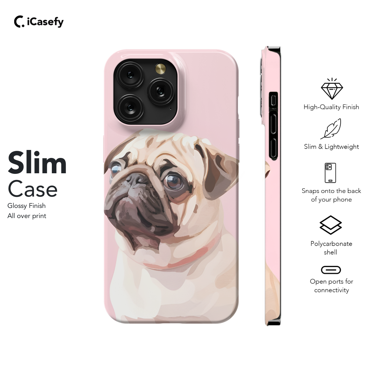 Portrait Dog Pug Phone Case iPhone Samsung Pixel & More 190 - Image 6