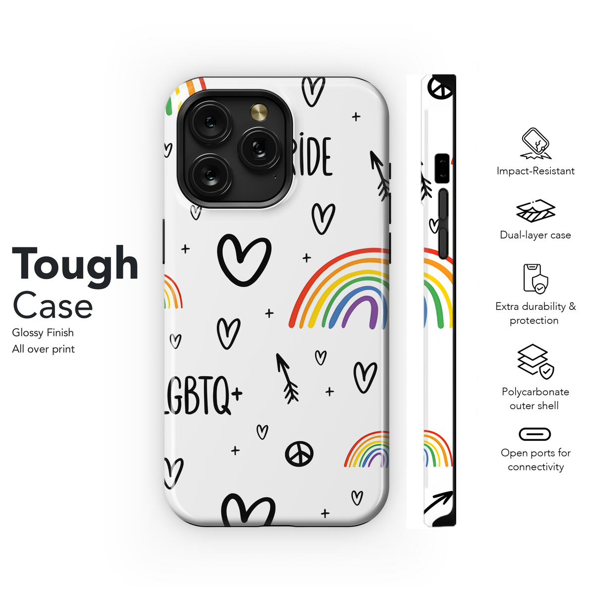 Pride Month Hearts LGBT Rainbow Phone Case iPhone Samsung Cover Pixel 3857 - Image 6