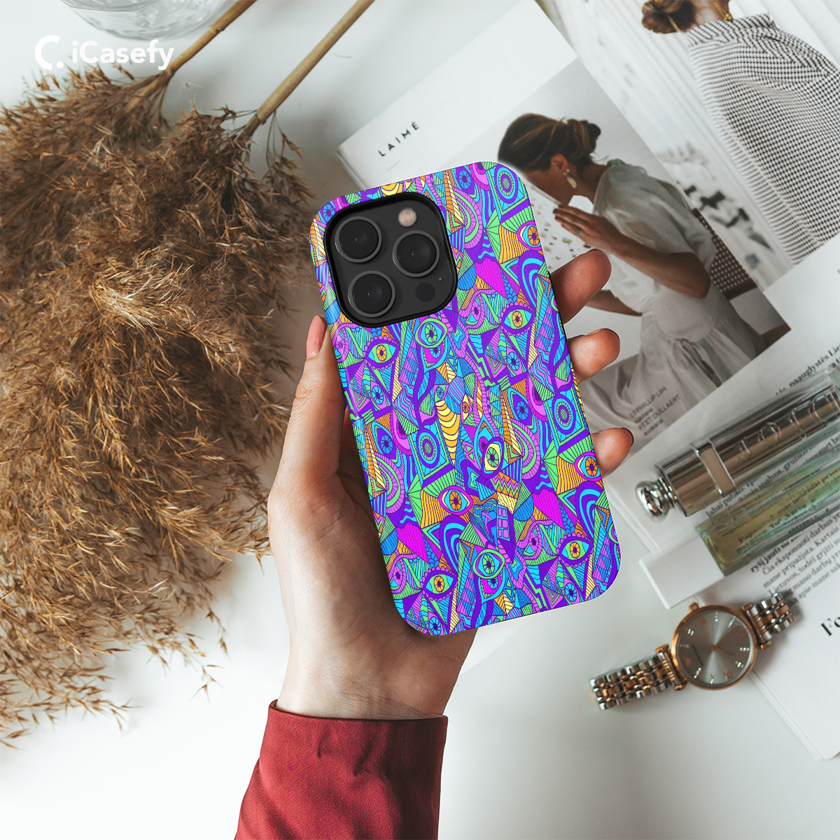 Psychedelic Colorful Eyes Seamless Phone Case iPhone Samsung Cover Pixel 1103 - Image 2