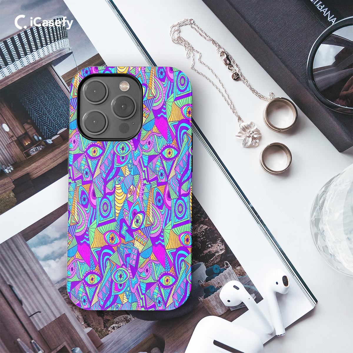 Psychedelic Colorful Eyes Seamless Phone Case iPhone Samsung Cover Pixel 1103 - Image 3