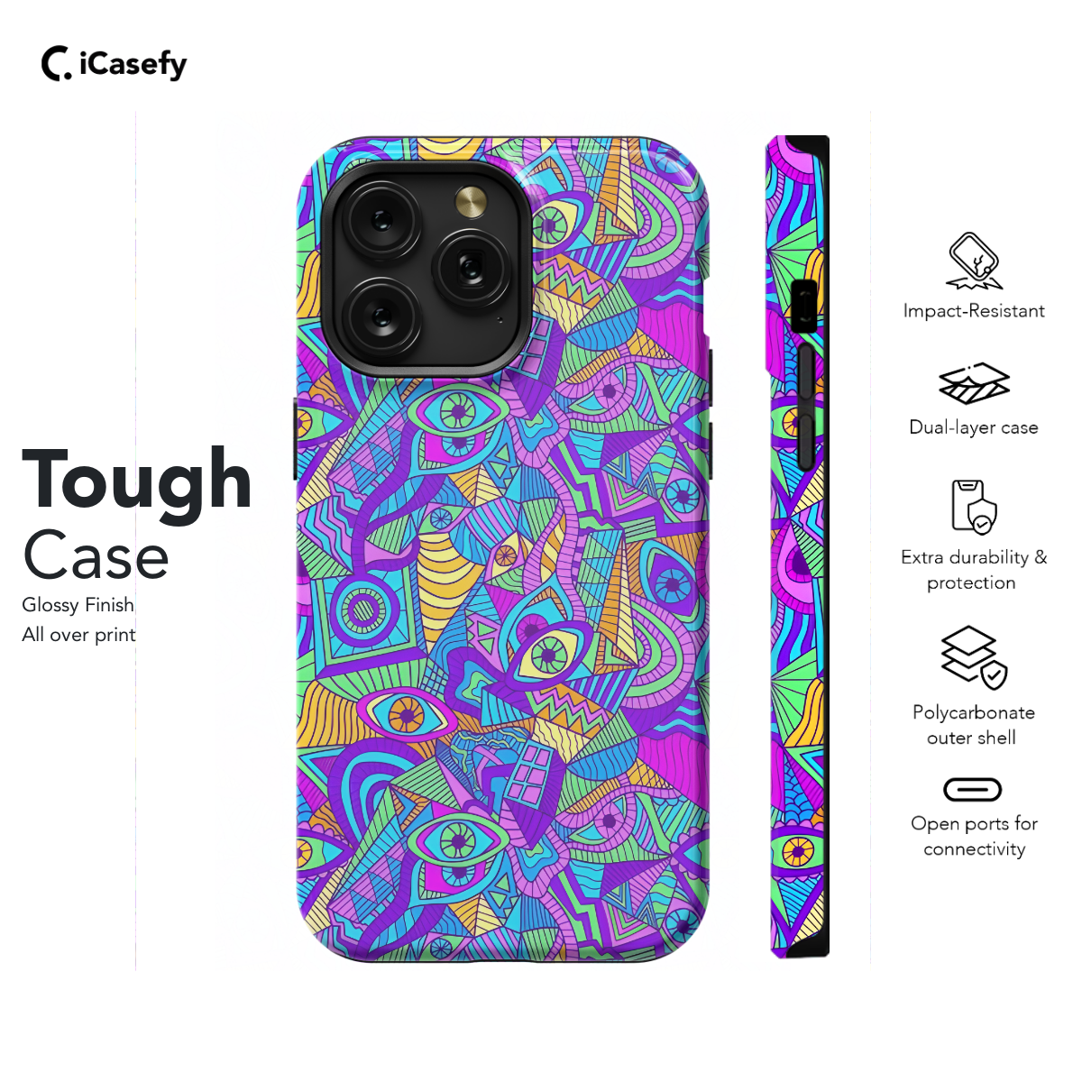 Psychedelic Colorful Eyes Seamless Phone Case iPhone Samsung Cover Pixel 1103 - Image 5