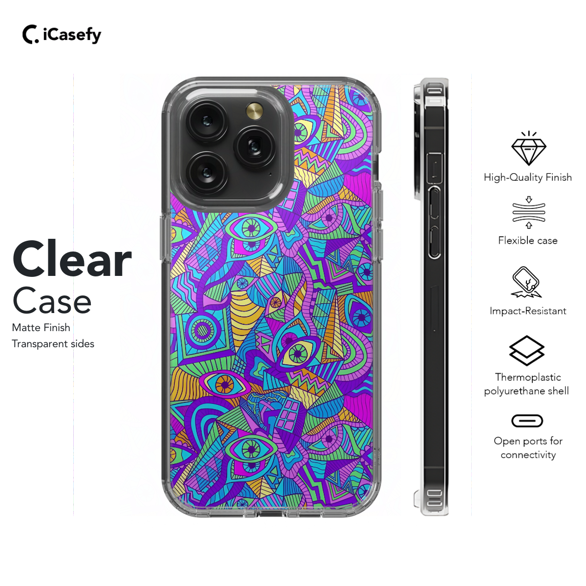 Psychedelic Colorful Eyes Seamless Phone Case iPhone Samsung Cover Pixel 1103 - Image 7