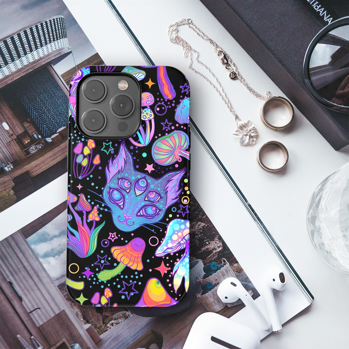 Psychedelic Hippie Magic Cat Mushroom Phone Case iPhone Samsung Cover Pixel 2672 - Image 3