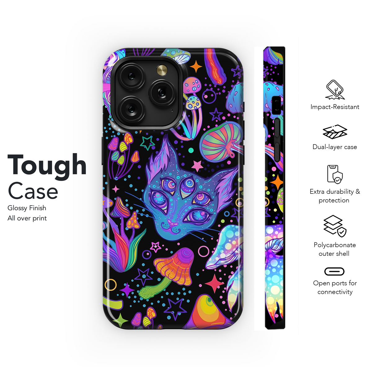 Psychedelic Hippie Magic Cat Mushroom Phone Case iPhone Samsung Cover Pixel 2672 - Image 6