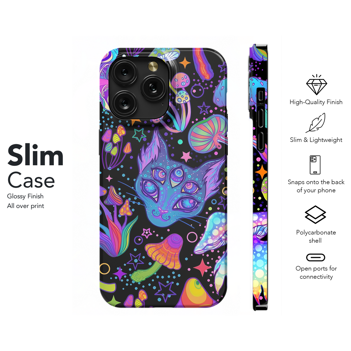 Psychedelic Hippie Magic Cat Mushroom Phone Case iPhone Samsung Cover Pixel 2672 - Image 7