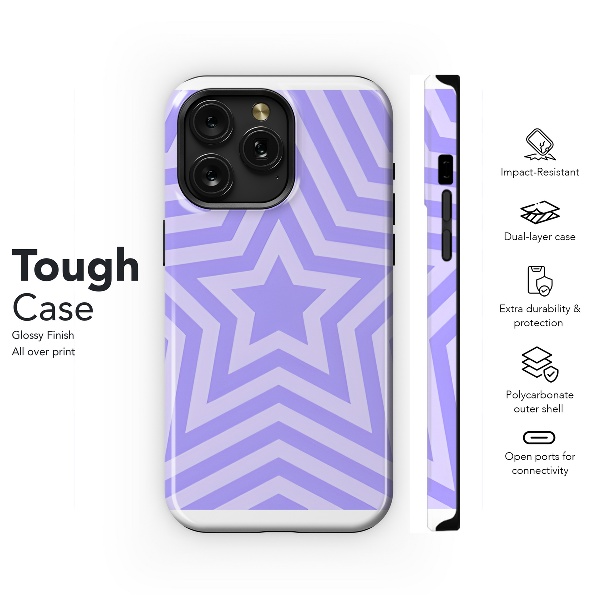 Psychedelic Purple Concentric Stars Phone Case iPhone Samsung Cover Pixel 2152 - Image 6