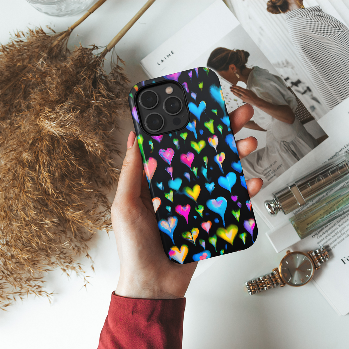 Punk Hearts Tie Dye Phone Case iPhone Samsung Cover Pixel 3523 - Image 4