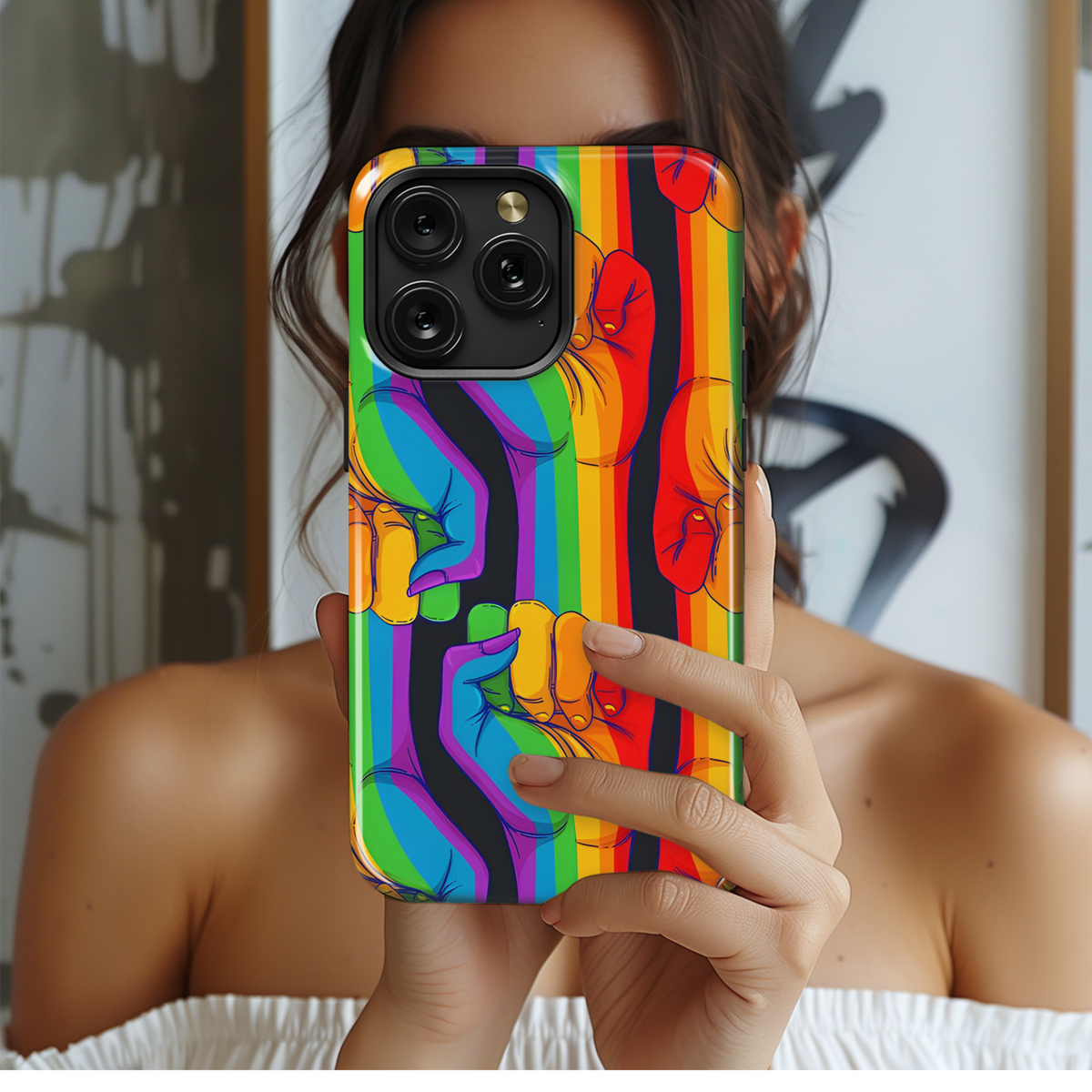 Rainbow Fist LGBT Rights Symbol Logo Phone Case iPhone Samsung Cover Pixel 3874 - Image 2