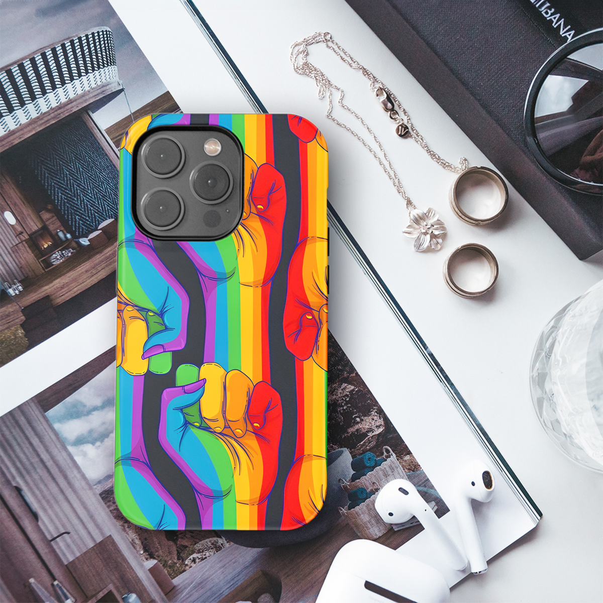 Rainbow Fist LGBT Rights Symbol Logo Phone Case iPhone Samsung Cover Pixel 3874 - Image 3