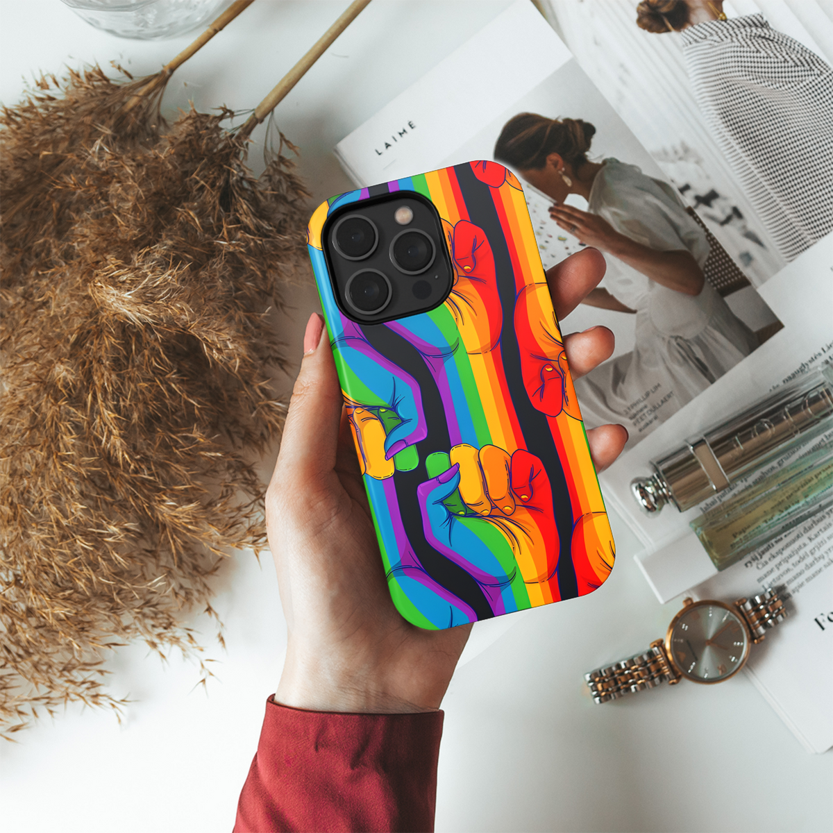 Rainbow Fist LGBT Rights Symbol Logo Phone Case iPhone Samsung Cover Pixel 3874 - Image 4