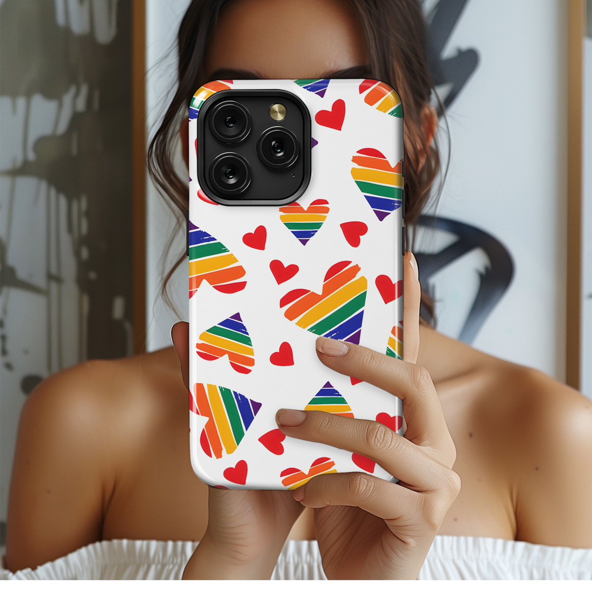 Rainbow Hearts Phone Case iPhone Samsung Cover Pixel 3882 - Image 2