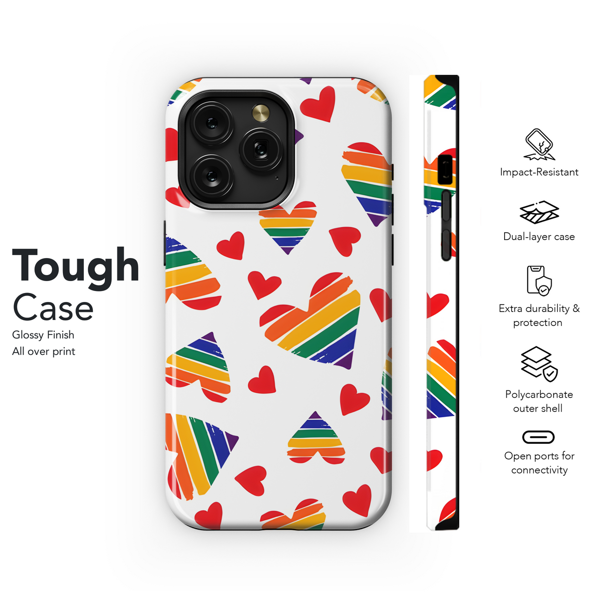 Rainbow Hearts Phone Case iPhone Samsung Cover Pixel 3882 - Image 6