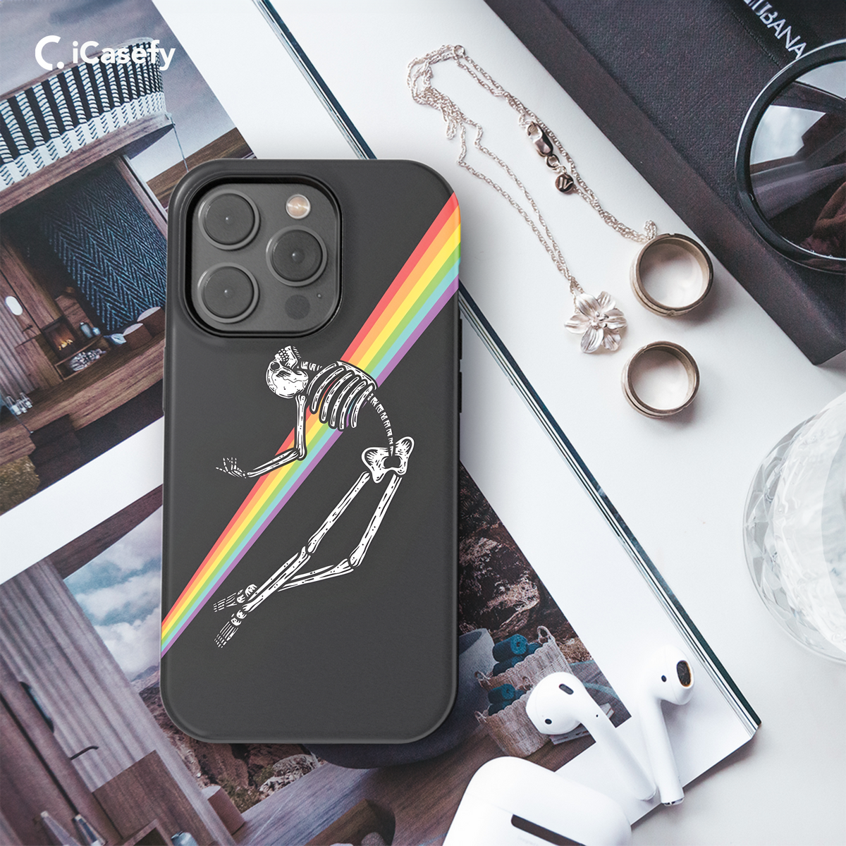 Rainbow LGBT Skeleton Phone Case iPhone Samsung Cover Pixel 1766 - Image 3