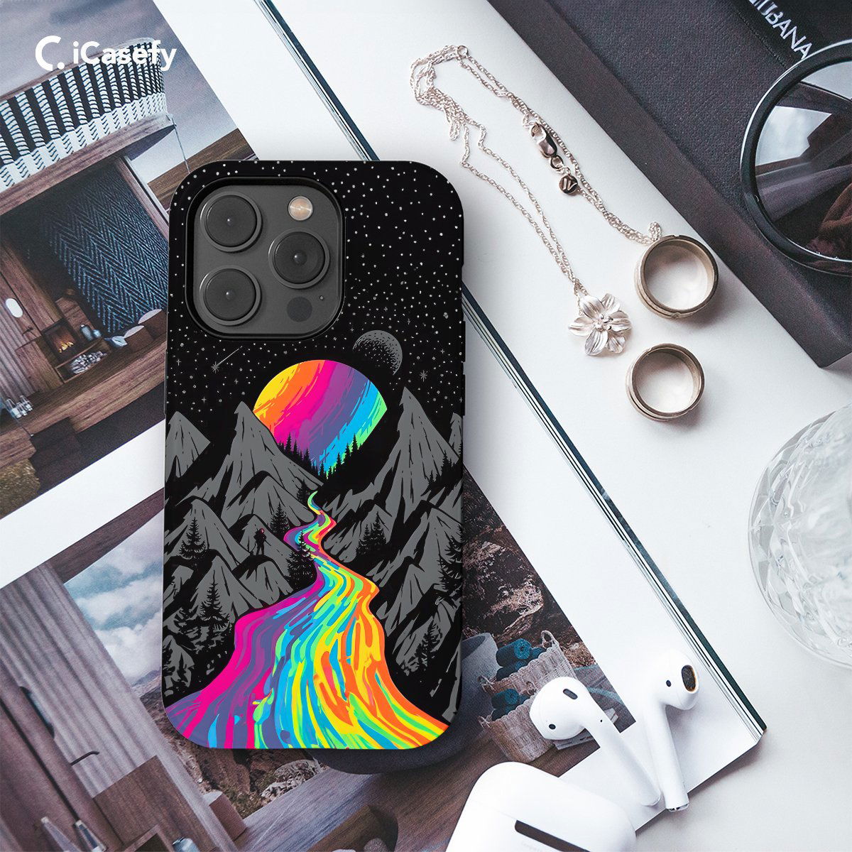 Rainbow River Moon Mountain Phone Case iPhone Samsung Pixel & More - Image 3