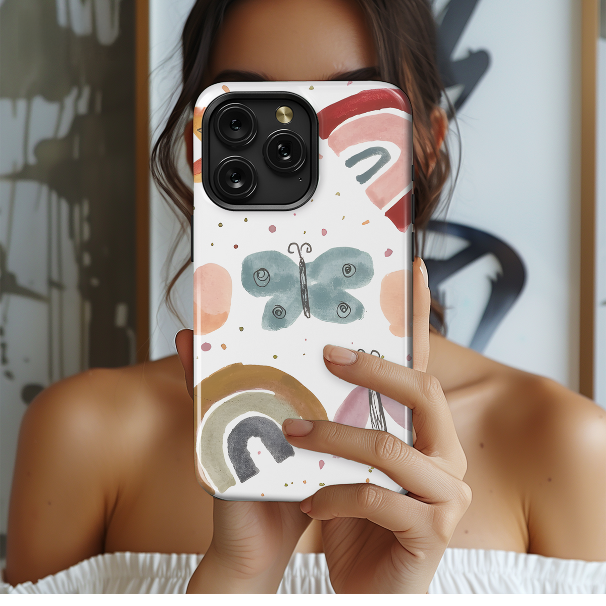 Rainbow Watercolor Butterfly Phone Case iPhone Samsung Cover Pixel 2820 - Image 2