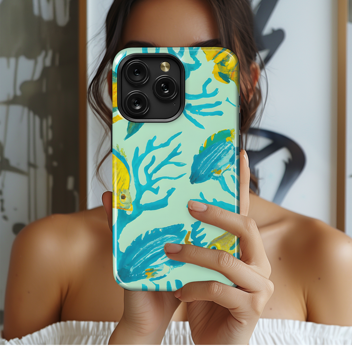 realistic watercolor , tiger stripe, fish, coral, sea fans, parrot fish Phone Case iPhone Samsung Cover Pixel 3372 - Image 2