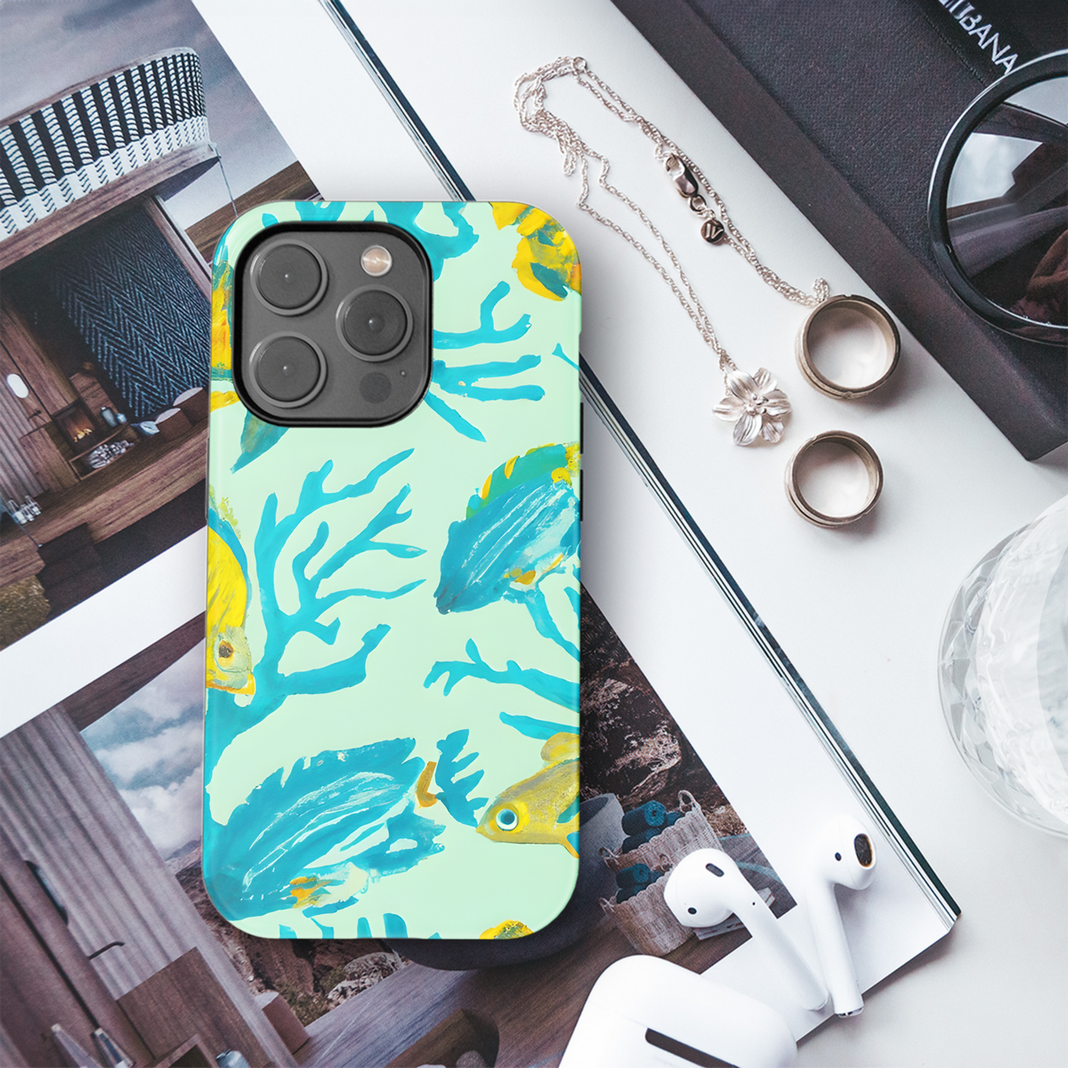 realistic watercolor , tiger stripe, fish, coral, sea fans, parrot fish Phone Case iPhone Samsung Cover Pixel 3372 - Image 3