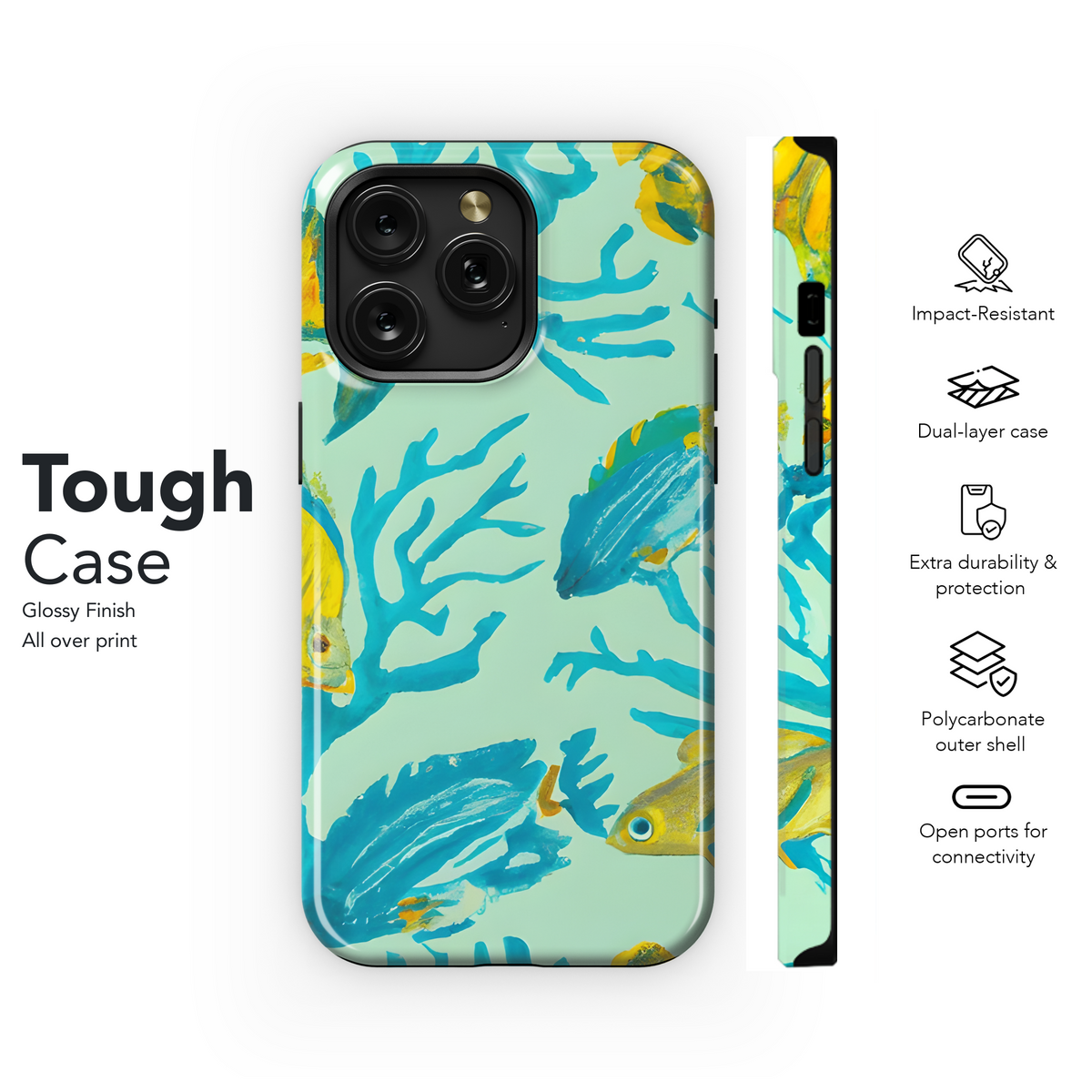 realistic watercolor , tiger stripe, fish, coral, sea fans, parrot fish Phone Case iPhone Samsung Cover Pixel 3372 - Image 6