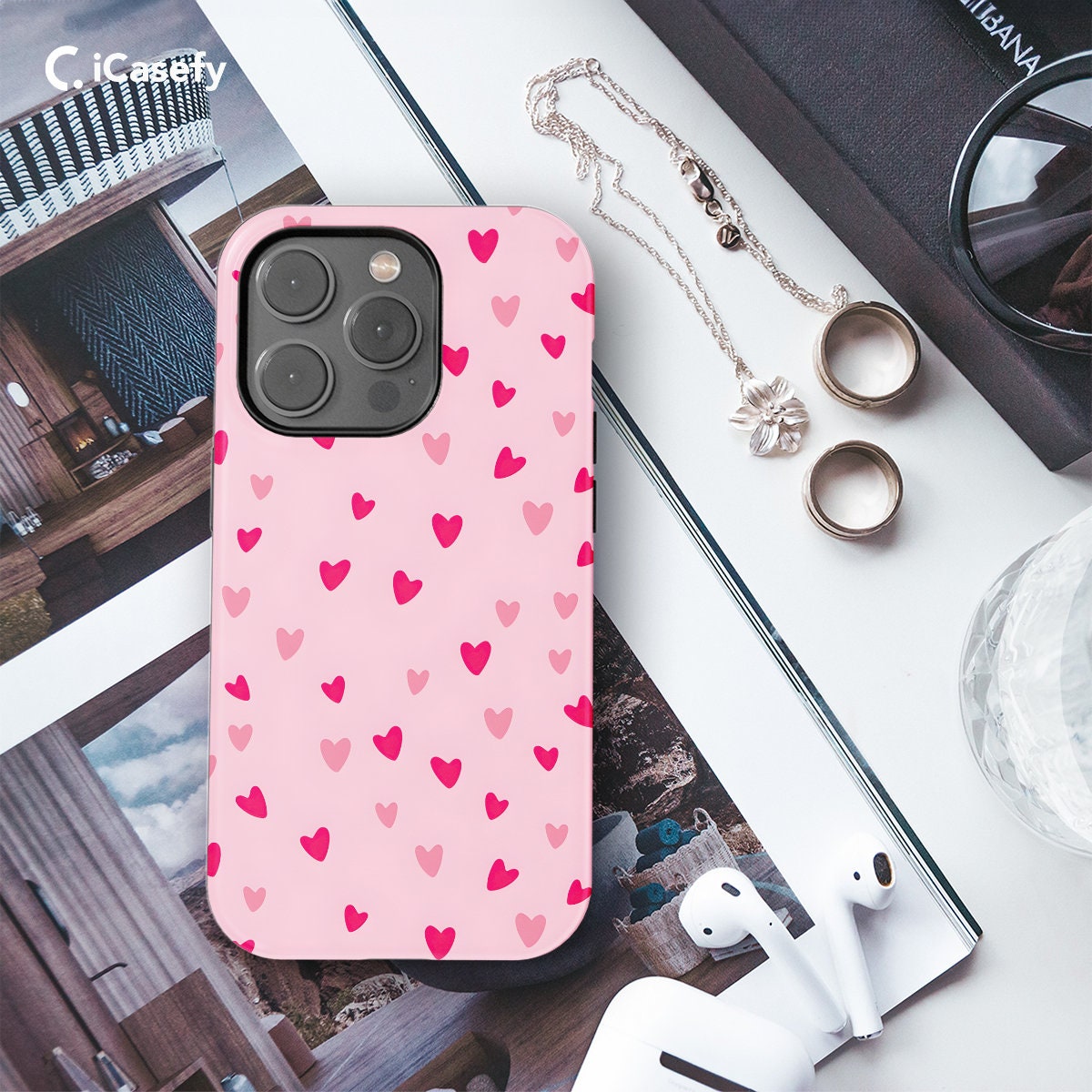 Red Heart Phone Case Cute Trendy Pink Girl Minimalist Love Cover - Image 2