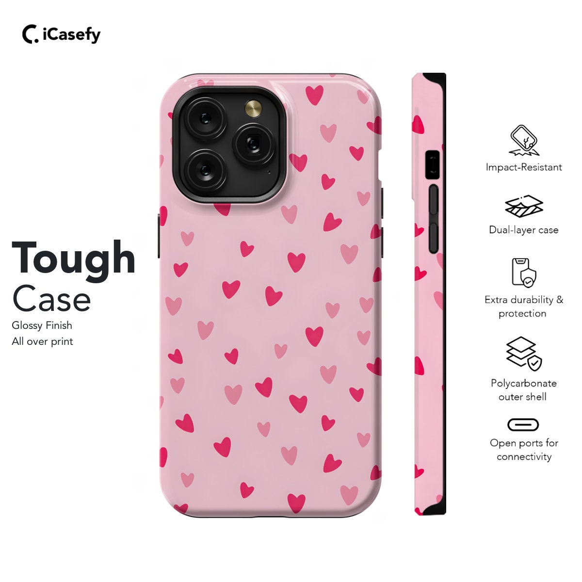 Red Heart Phone Case Cute Trendy Pink Girl Minimalist Love Cover - Image 6