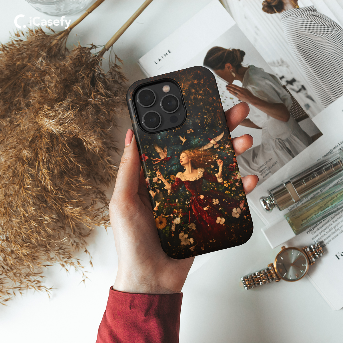 Renaissance Elegance A Dancing Woman with Wine and Flowers Phone Case iPhone Samsung Cover Pixel 1183 - Image 2