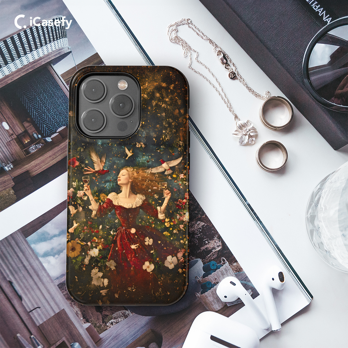 Renaissance Elegance A Dancing Woman with Wine and Flowers Phone Case iPhone Samsung Cover Pixel 1183 - Image 3