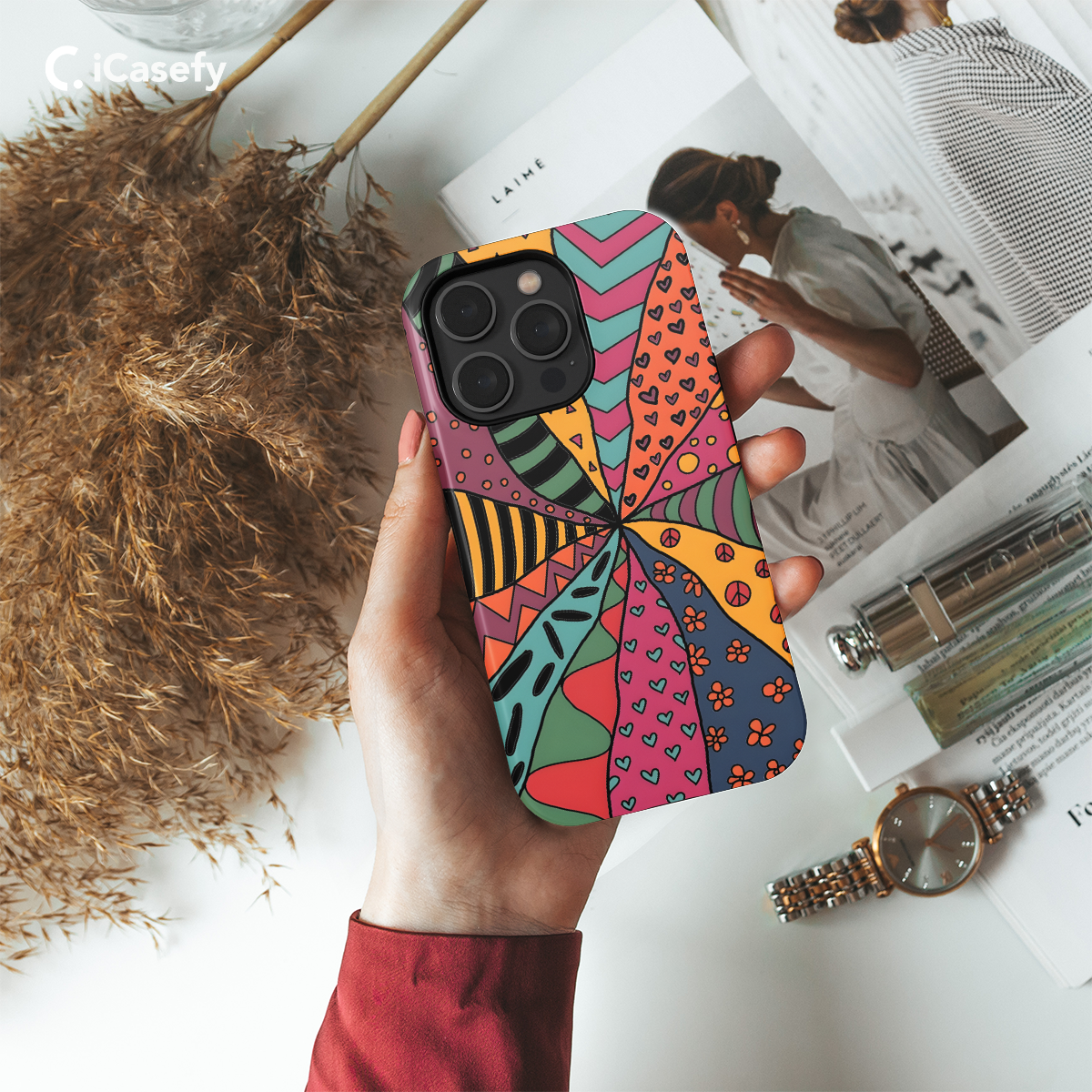 Retro Aesthetic Hippie Colorful Groovy Vibe Phone Case iPhone Samsung Cover Pixel 654 - Image 2