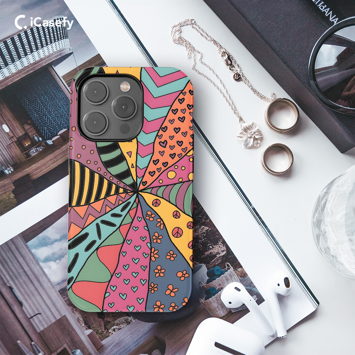 Retro Aesthetic Hippie Colorful Groovy Vibe Phone Case iPhone Samsung Cover Pixel 654 - Image 3