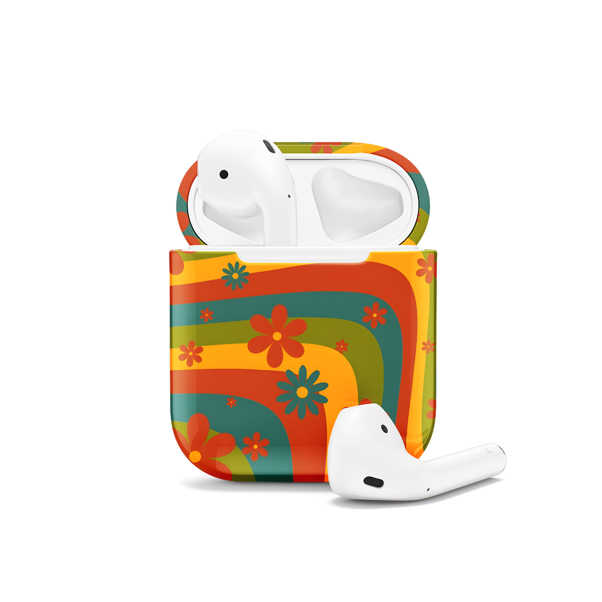 Retro Aesthetic Hippie Flowers Colorful Groovy Vibe AirPods Case AirPods Pro AirPods Pro 2 AirPods 3 AirPods 2 Glossy 1539 - Image 1