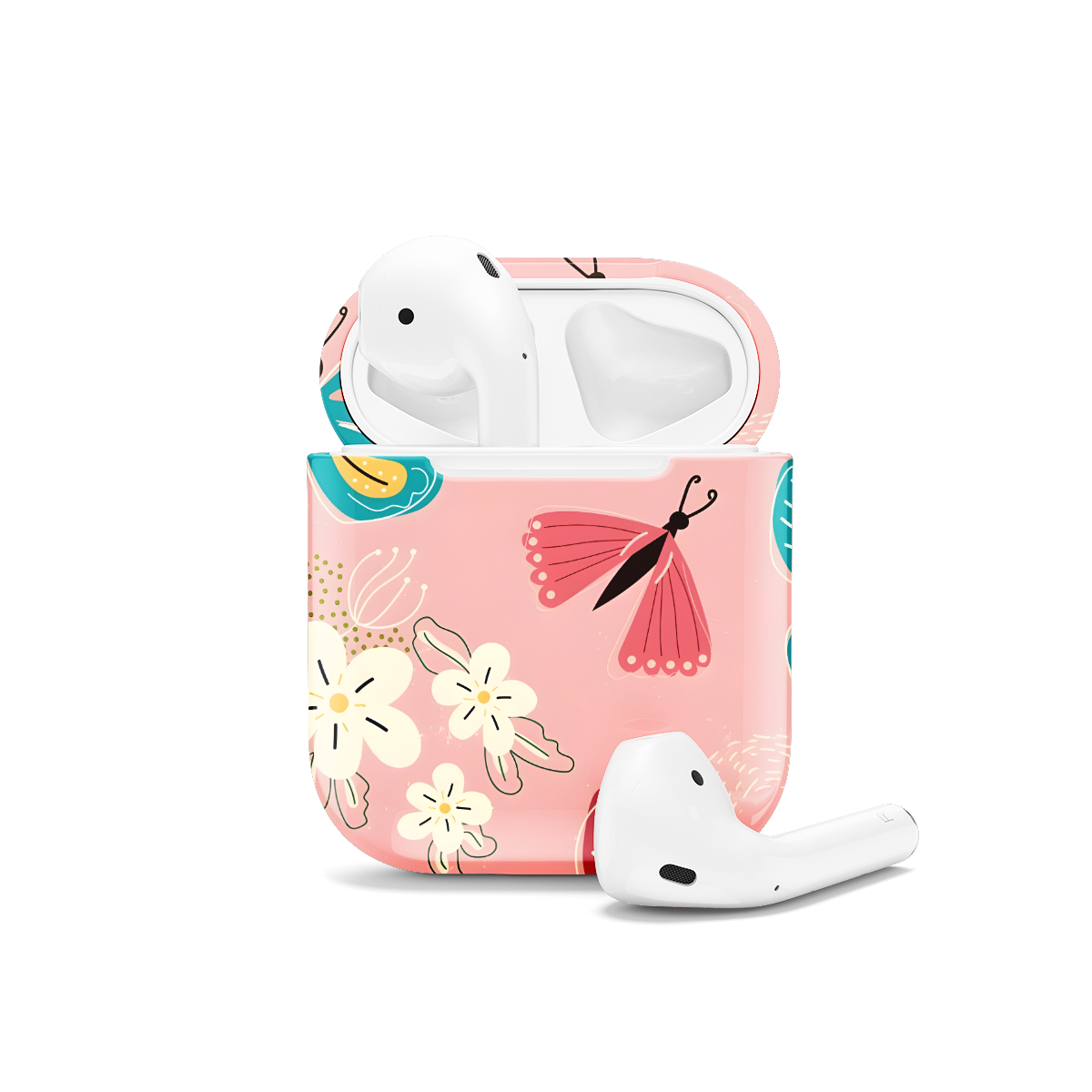 Retro Groovy Butterflies and Daisy AirPods Case AirPods Pro AirPods Pro 2 AirPods 3 AirPods 2 Glossy 1545 - Image 1