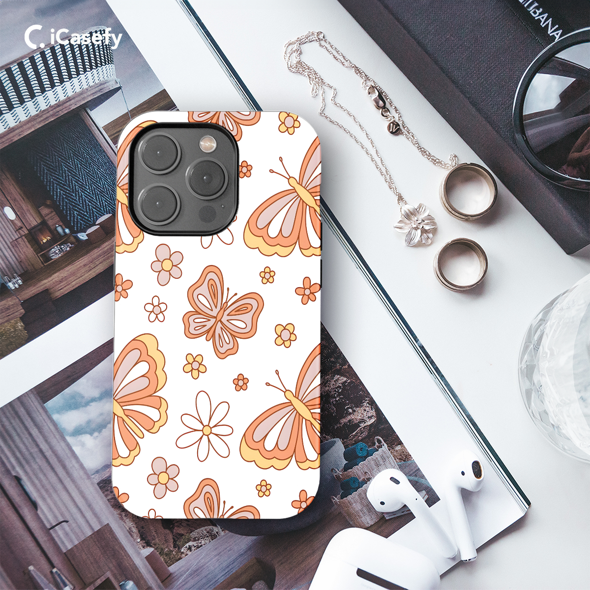 Retro Groovy Butterflies and Daisy Phone Case iPhone Samsung Cover Pixel 663 - Image 3