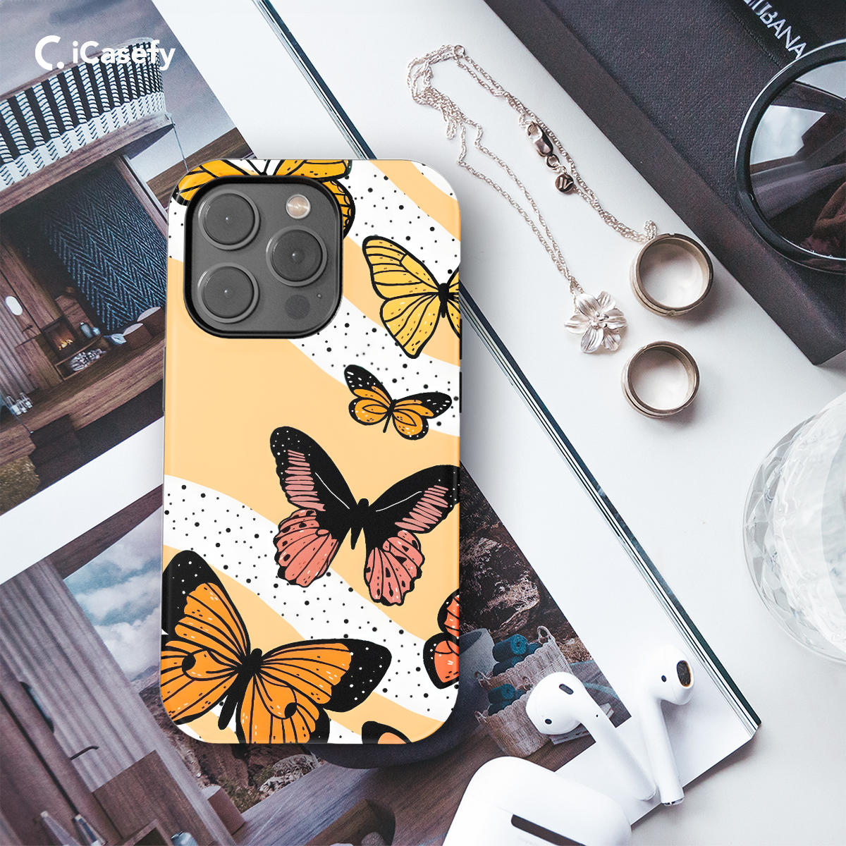 Retro Groovy Butterflies Phone Case iPhone Samsung Cover Pixel 660 - Image 3