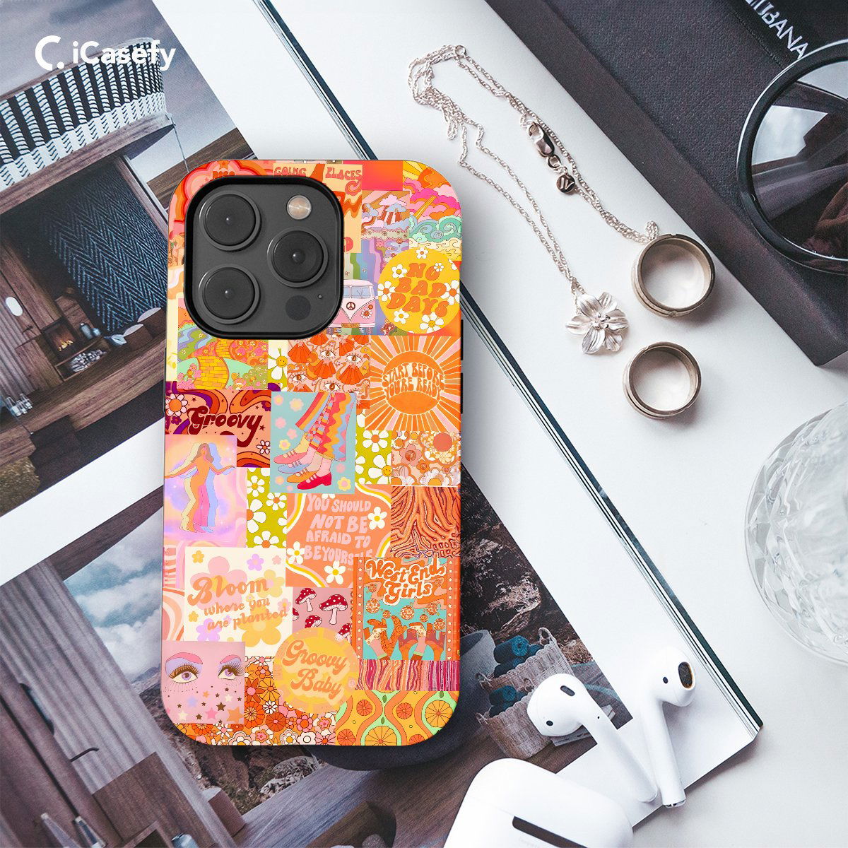 Retro Groovy Hippie Floral Rainbow Phone Case iPhone Samsung Pixel & More - Image 3