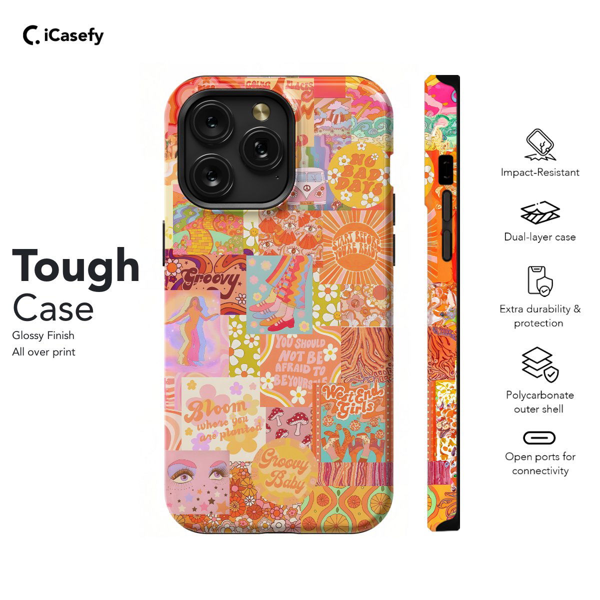 Retro Groovy Hippie Floral Rainbow Phone Case iPhone Samsung Pixel & More - Image 5