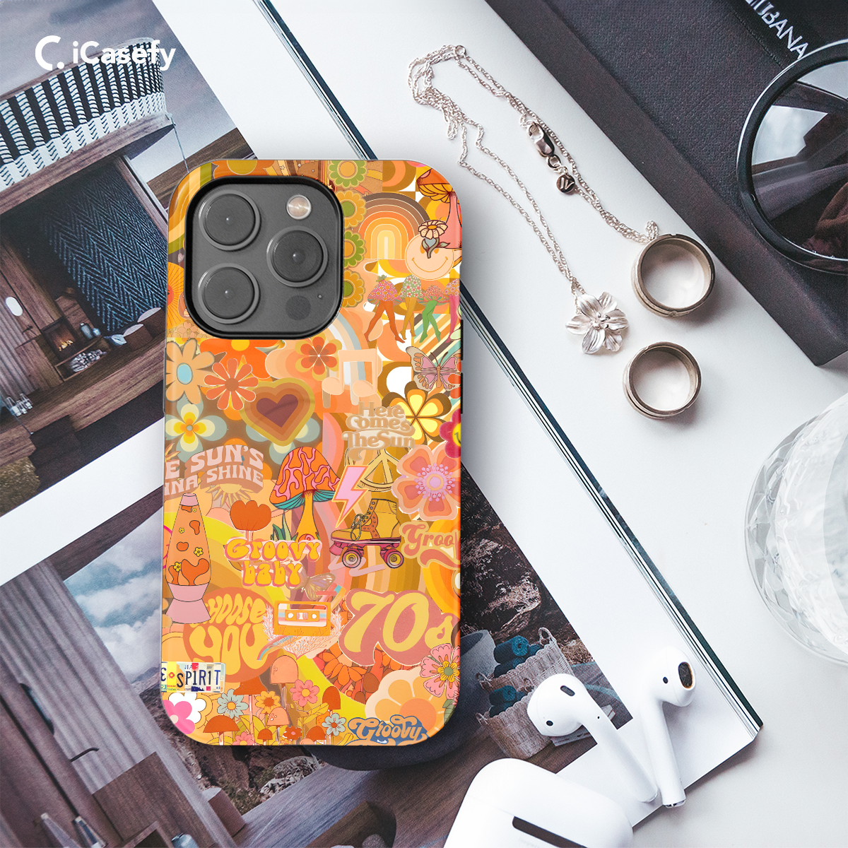 Retro Groovy Hippie Floral Rainbow Trippy 70s Phone Case iPhone Samsung Pixel & More 395 - Image 3