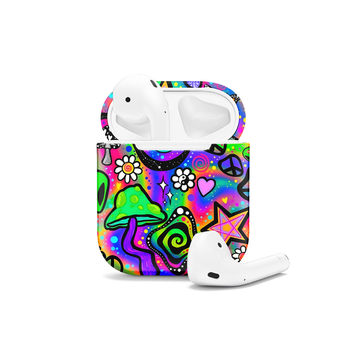 Retro Groovy Hippie Floral Rainbow Trippy AirPods Case AirPods Pro AirPods Pro 2 AirPods 3 AirPods 2 Glossy 1516 - Image 1