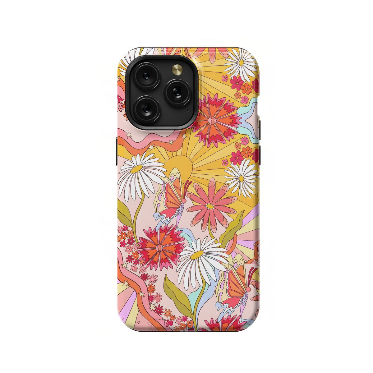 Retro Groovy Hippie Floral Rainbow Trippy Phone Case iPhone Samsung Pixel & More #148 - Image 1