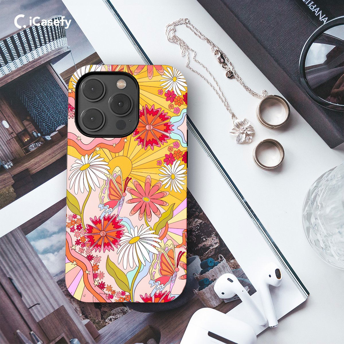 Retro Groovy Hippie Floral Rainbow Trippy Phone Case iPhone Samsung Pixel & More #148 - Image 3